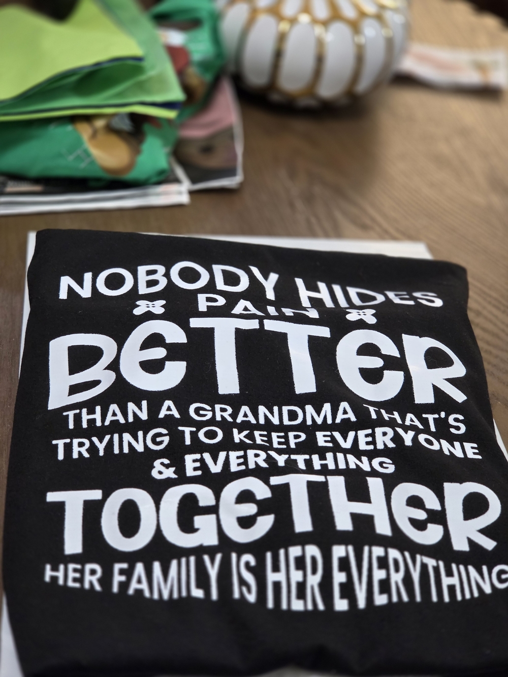 Black Graphic Grandma T-Shirt with White Lettering